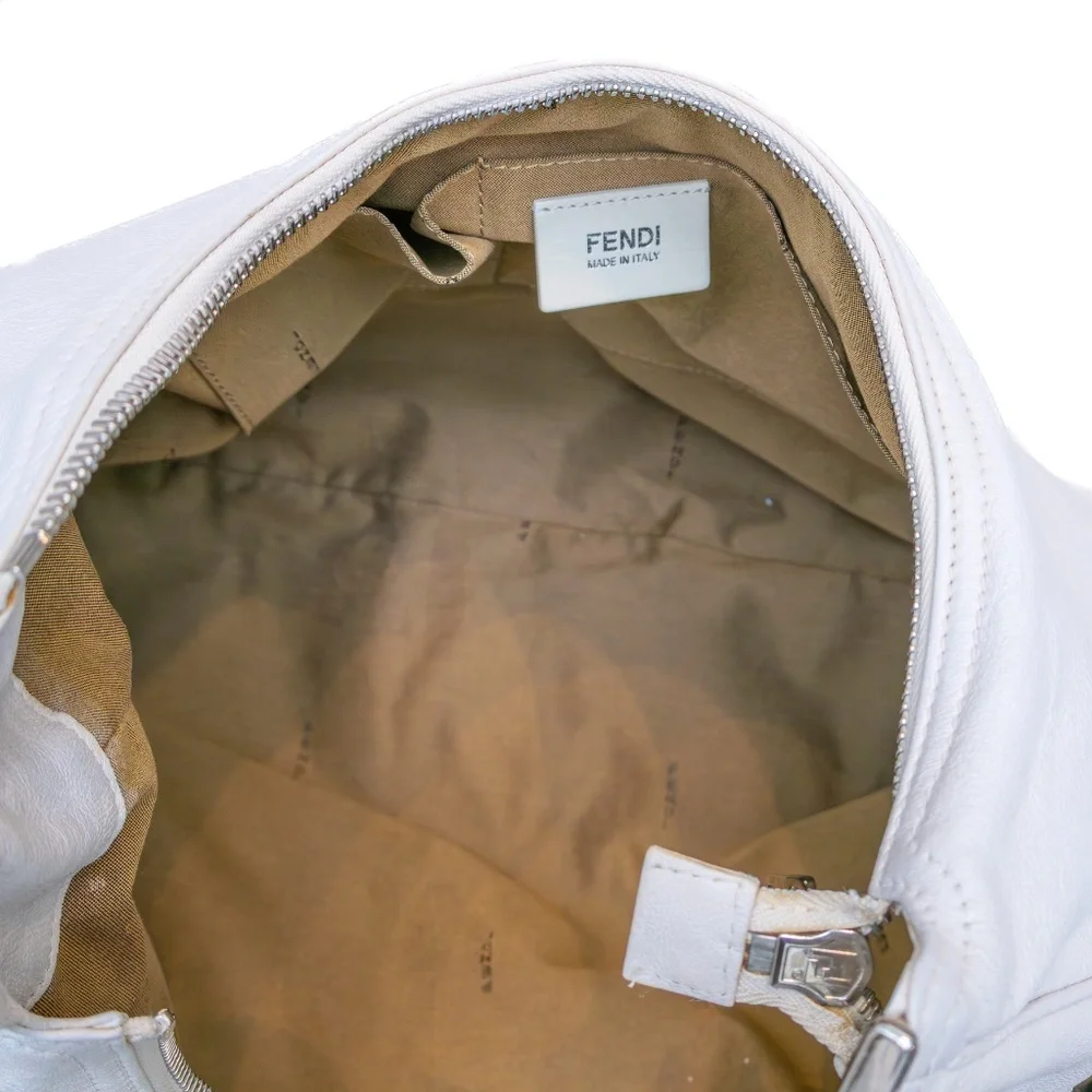 Vintage Fendi White Leather Hobo Shoulder Bag‎